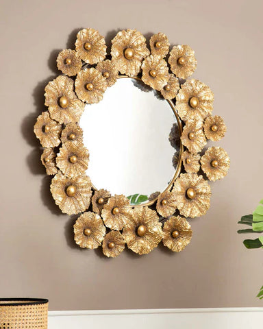 Flower Designed Metallic Wall Mirror