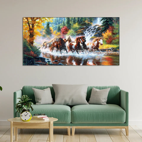 Seven Horses Running Abstract Wall Painting Canvas Painting