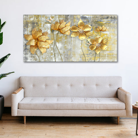 Golden Abstract Flowers Premium Wall Painting