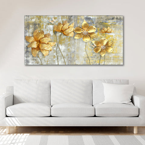 Golden Abstract Flowers Premium Wall Painting