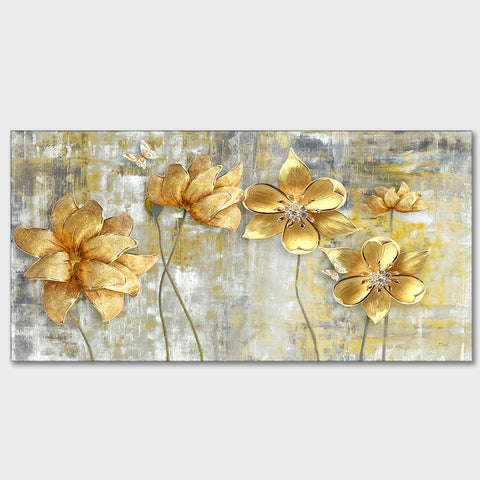 Golden Abstract Flowers Premium Wall Painting