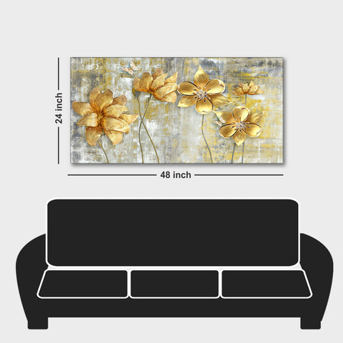 Golden Abstract Flowers Premium Wall Painting