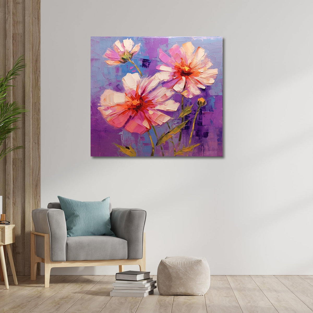 Exploring the Mesmerizing Harmony of Pink Flowers and a Purple Canvas