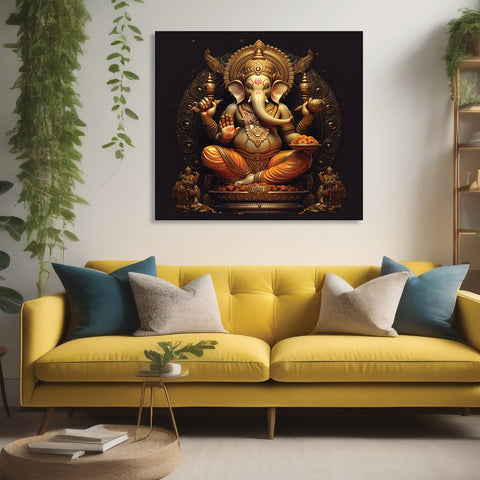 A Majestic Canvas Painting of Ganesha, the Hindu Elephant God