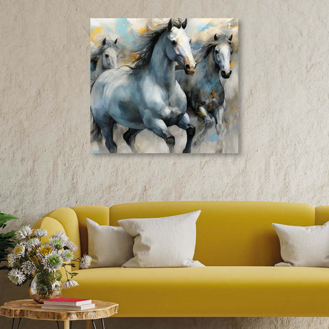 The Ethereal Beauty of Horses in Motion: A Captivating Canvas Artwork