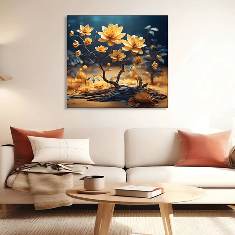 Golden Blossoms: A Canvas Celebration of a Tree Adorned with Yellow Flowers