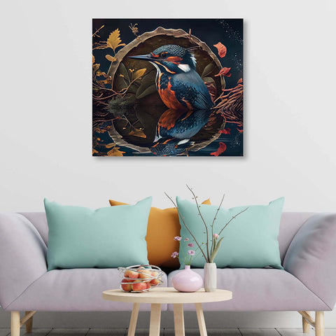 A Kingfisher's Watchful Eye: A Painting of a Bird Alert on a Branch