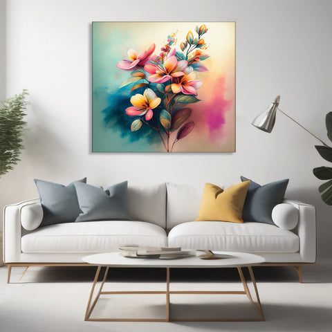 A Splash of Color: A Vibrant Canvas Painting of a Hanging Bouquet