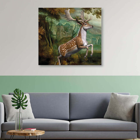 A Powerful Depiction of a Deer Amidst the Lush Embrace of the Forest