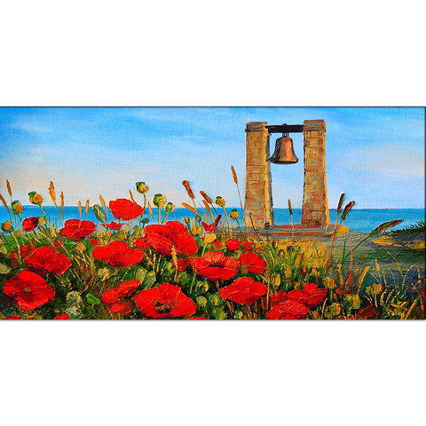 Poppies Near The Sea, Bell At Sunset Wall Painting