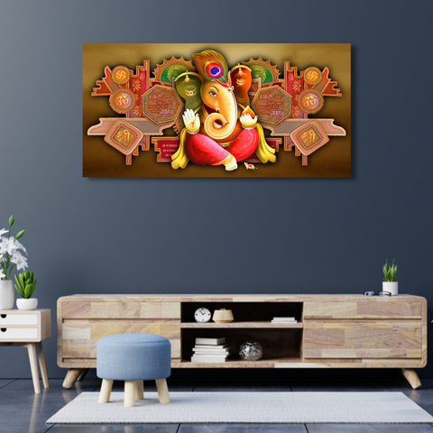 Lord Ganesha With Sanskrit Shlok Religious Canvas Print Wall Painting