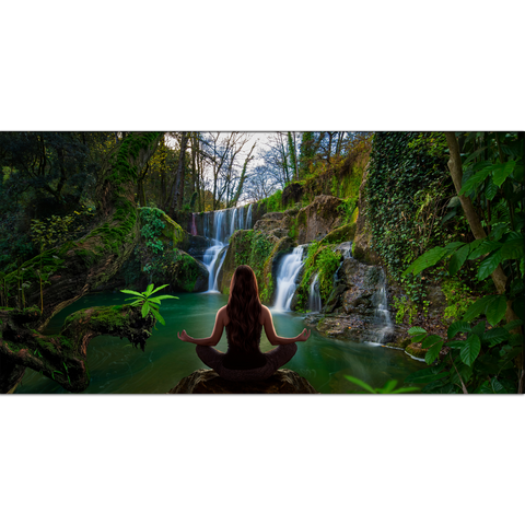 Yoga Woman in front of Waterfall Canvas Print Wall Painting