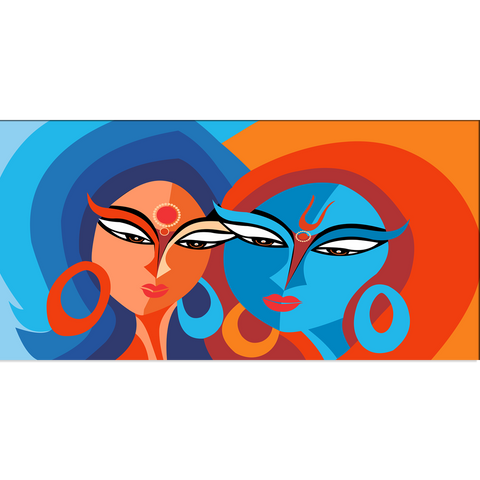 Designer Radha Krishna Madhubani Art Canvas Print Wall Painting