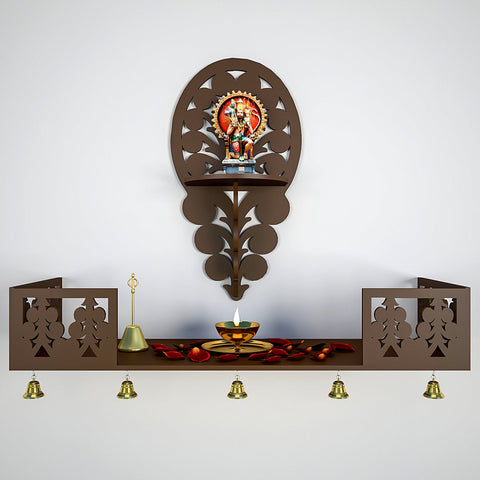 Beautiful Wall Hanging Wooden Temple/ Pooja Mandir Design with Shelf, Brown Color (DS005)