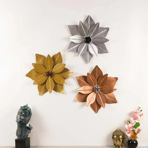 Floral Shape Crafted Decorative Metal Wall Art Set Of 3