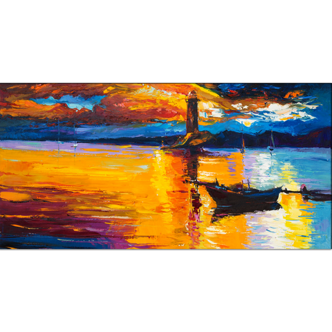 Boats With Sunset Canvas Print Wall Painting