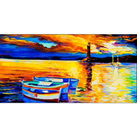 Beautiful Sunset and Boats Canvas Print Wall Painting