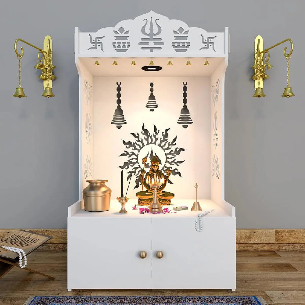 Surya Chakra MDF Engineered Wood Temple with Spacious Shelf & Inbuilt Focus Light- Pooja Mandir