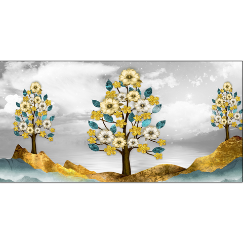 Brown Trees with Golden Flowers Canvas Print Wall Painting