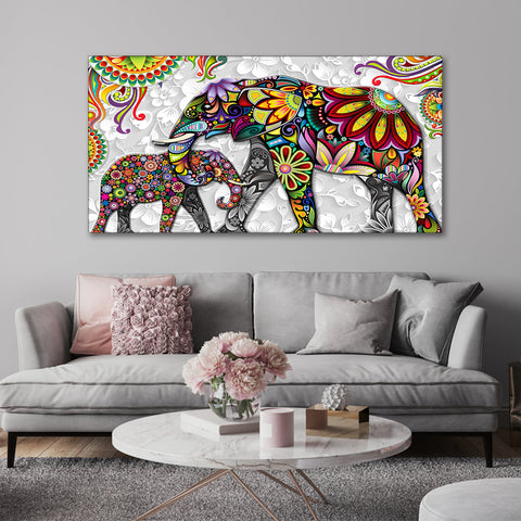 Madhubani Art Elephant Premium Canvas Wall Painting