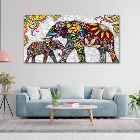 Madhubani Art Elephant Premium Canvas Wall Painting