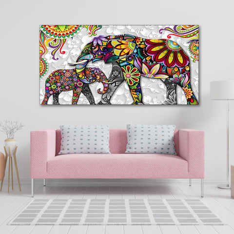 Madhubani Art Elephant Premium Canvas Wall Painting