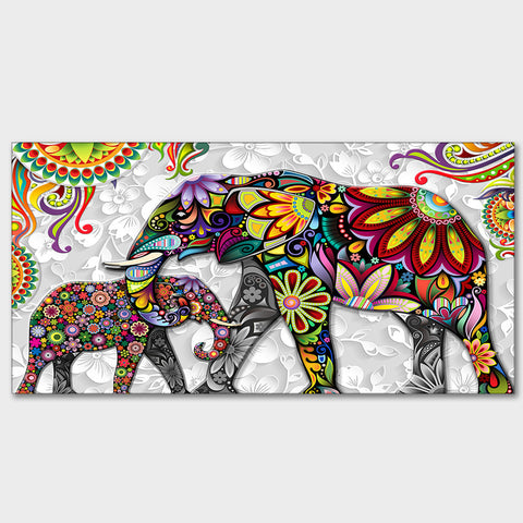 Madhubani Art Elephant Premium Canvas Wall Painting