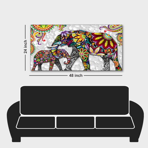 Madhubani Art Elephant Premium Canvas Wall Painting