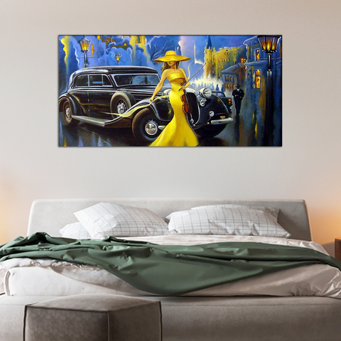 Abstract Car & Girl Canvas Print Wall Painting