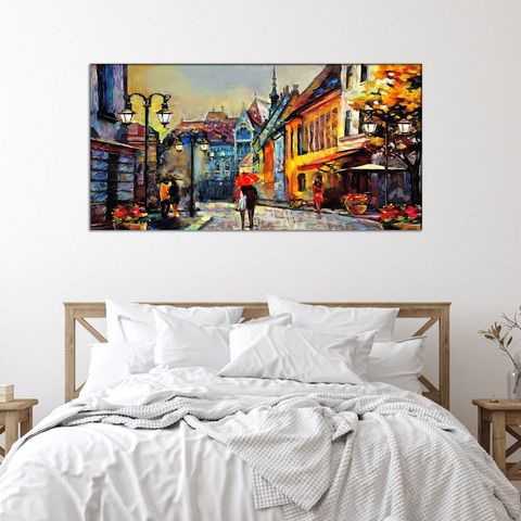 Romantic Love Couple in City Canvas Print Wall Painting