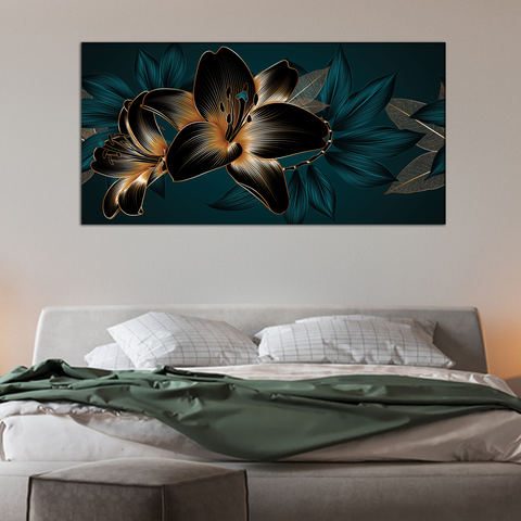 Golden lilies Flowers Canvas Print Wall Painting