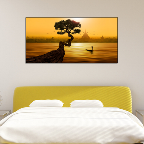 Twisted Tree and Sunset Canvas Print Wall Painting