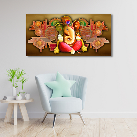 Lord Ganesha With Sanskrit Shlok Religious Canvas Print Wall Painting