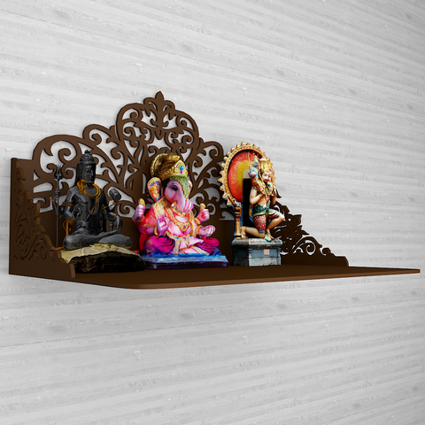 Beautiful Wall Hanging Wooden Temple/ Pooja Mandir Design With Shelf, Brown Color (DS020)