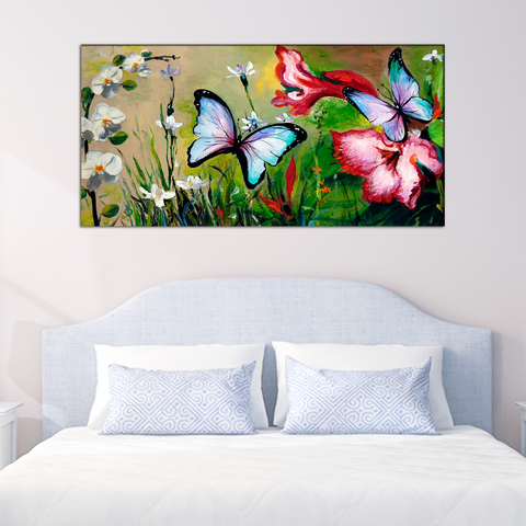 Bright Butterflies in Flowers Canvas Print Wall Painting