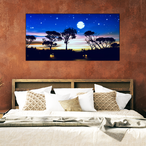 Abstract Moon & Trees Canvas Print Wall Painting