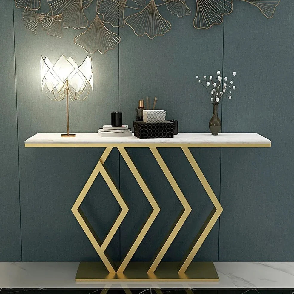 Classic Golden Console Table In Geometric Pattern