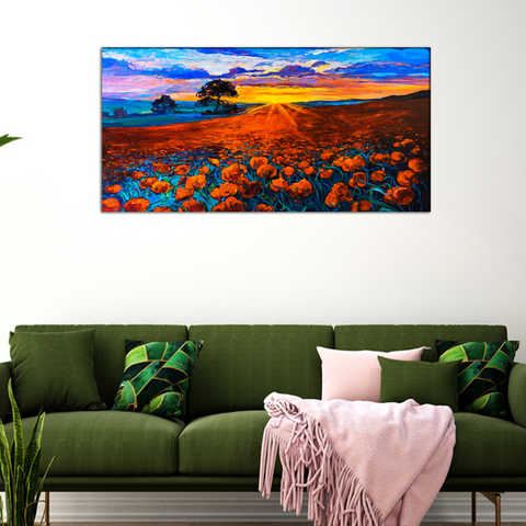 Poppy Field, Sunset Canvas Print Wall Painting