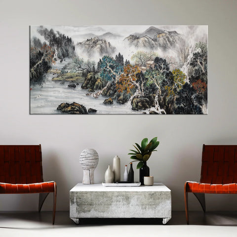 Mountain And Water Abstract Art Canvas Wall Painting