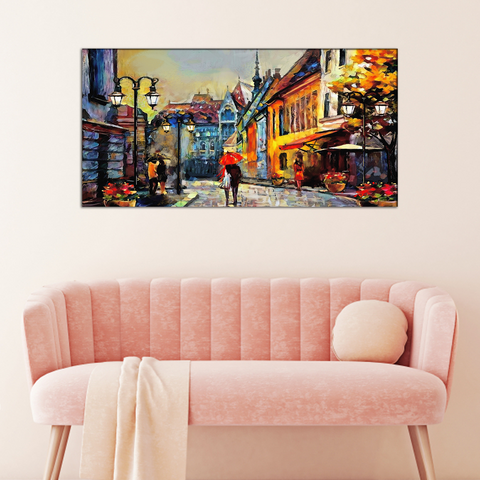 Romantic Love Couple in City Canvas Print Wall Painting