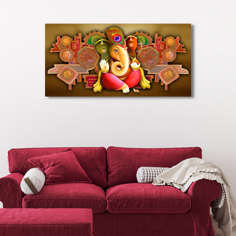 Lord Ganesha With Sanskrit Shlok Religious Canvas Print Wall Painting