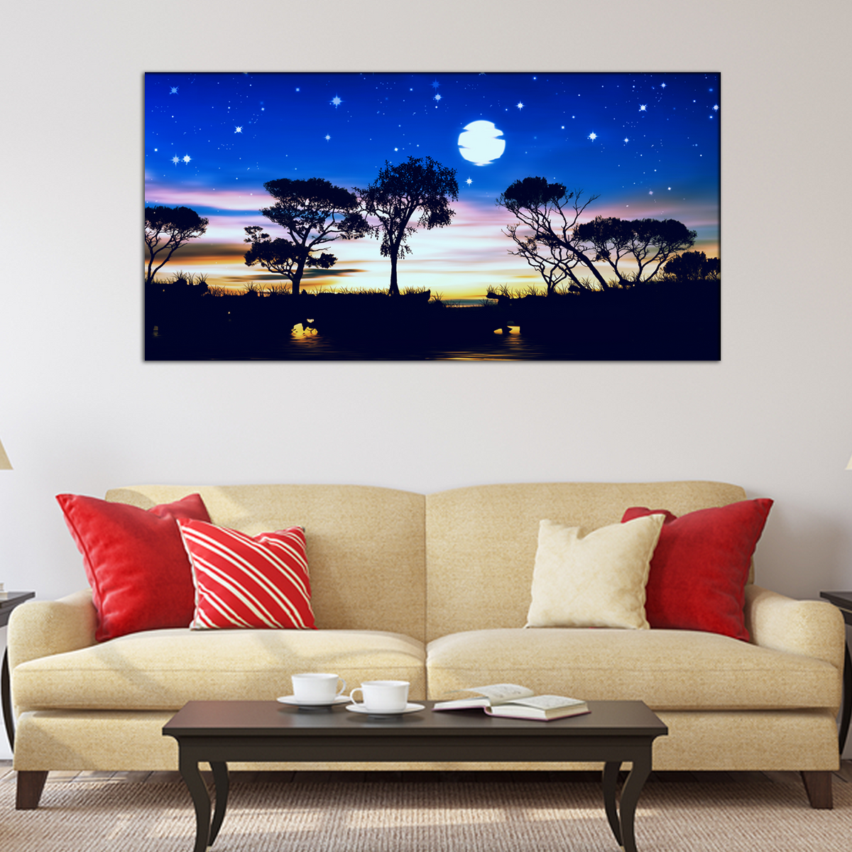 Abstract Moon & Trees Canvas Print Wall Painting