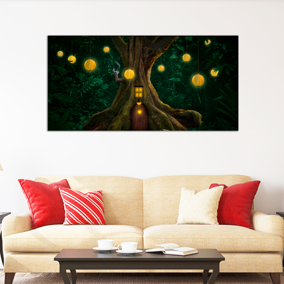 Gigantic Tree With House Canvas Print Wall Painting