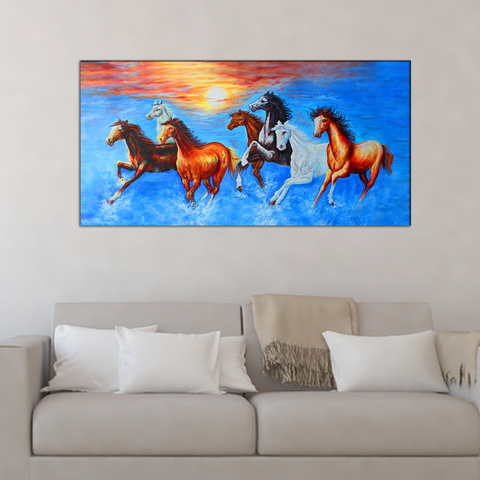 Seven Running Horses Canvas Print Wall Painting