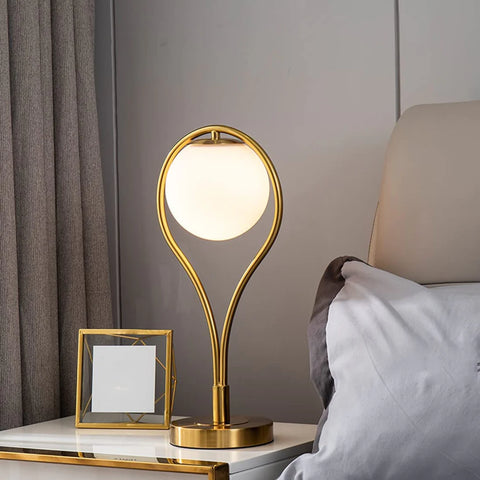 Water Droplet Design Milky Globe Golden Table Lamp