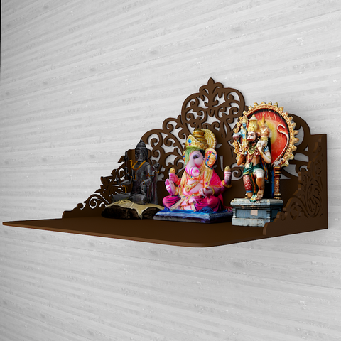 Beautiful Wall Hanging Wooden Temple/ Pooja Mandir Design With Shelf, Brown Color (DS020)