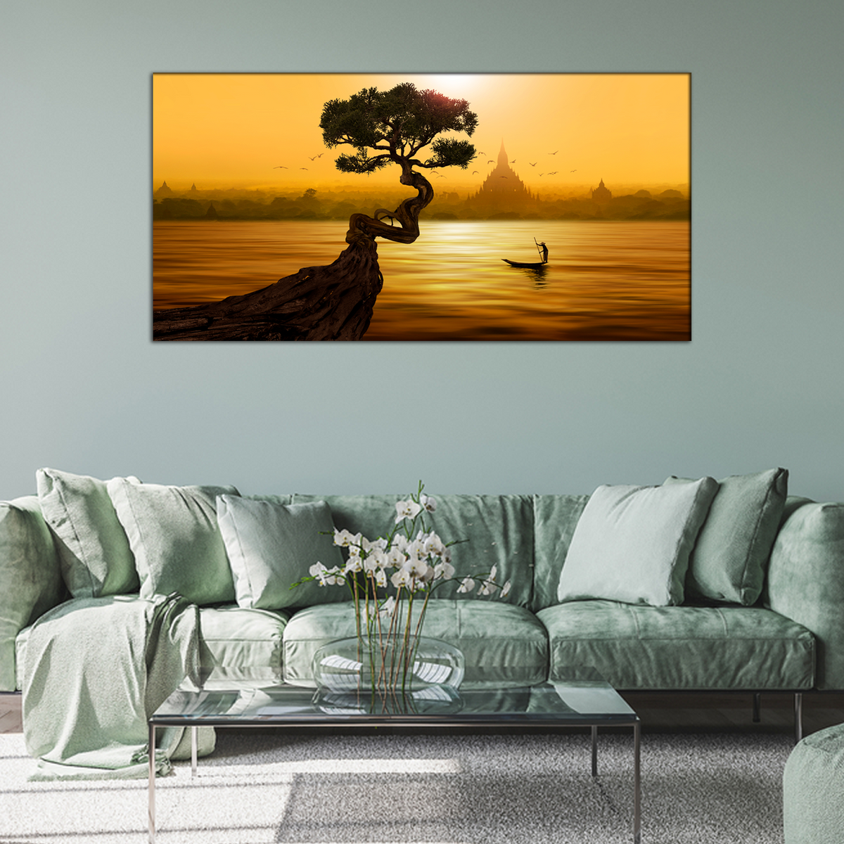 Twisted Tree and Sunset Canvas Print Wall Painting