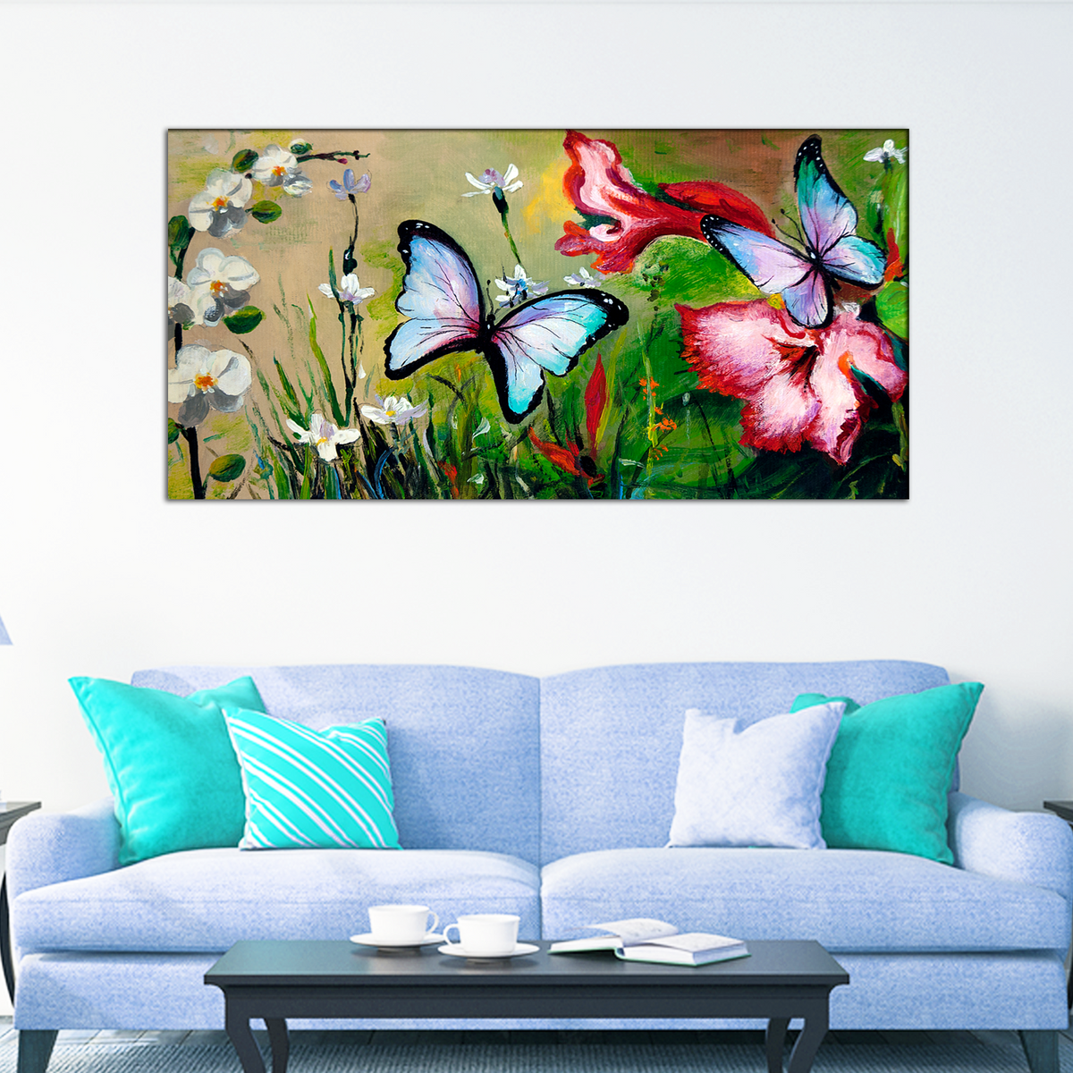 Bright Butterflies in Flowers Canvas Print Wall Painting