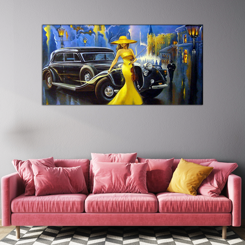 Abstract Car & Girl Canvas Print Wall Painting