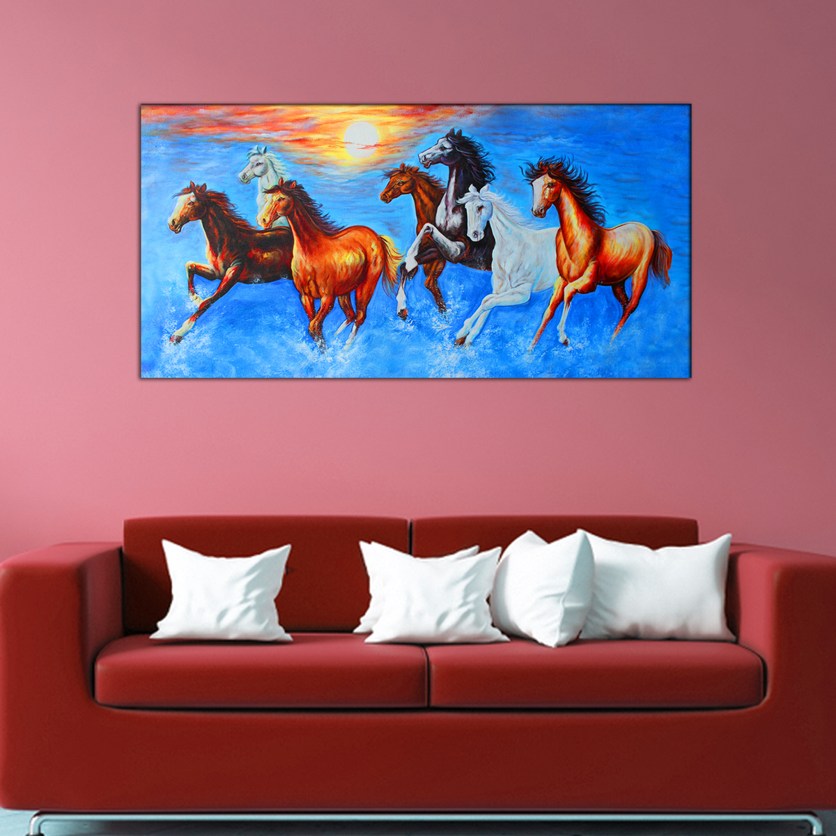 Seven Running Horses Canvas Print Wall Painting